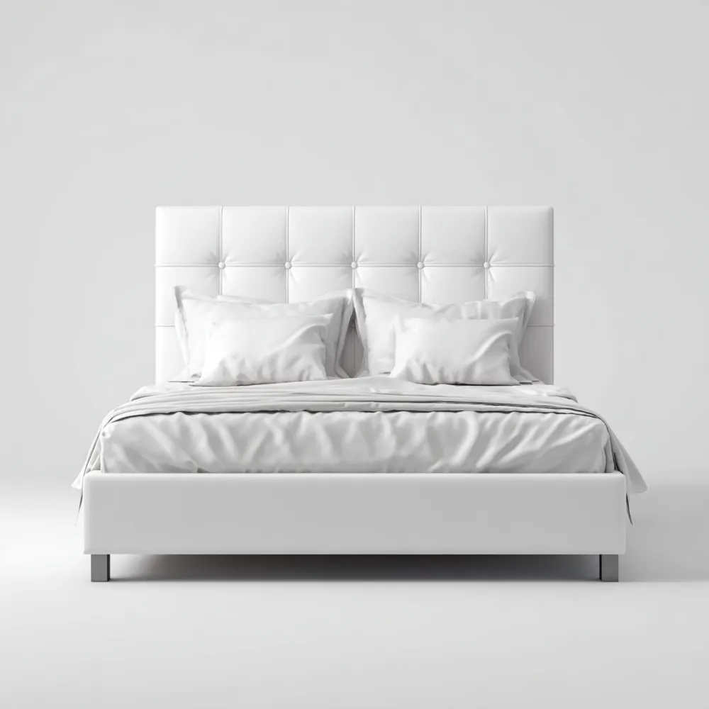 Cama Doble Tapizada 200x160x110 cm - Blanco - Diseño Moderno