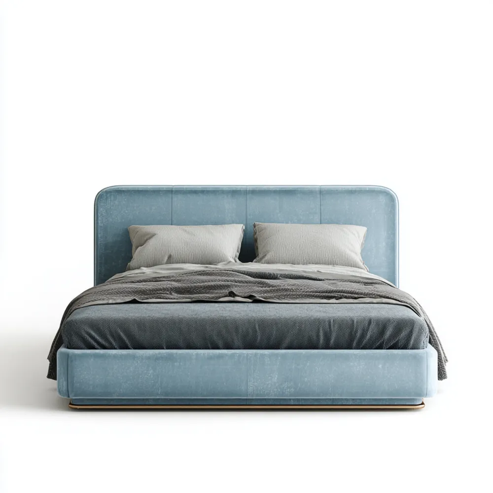 Cama Doble de Terciopelo 200x180 cm - Azul - Diseño Moderno