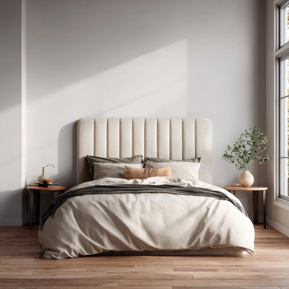 Cama doble tapizada 200x160x100 cm – Beige – Diseño moderno