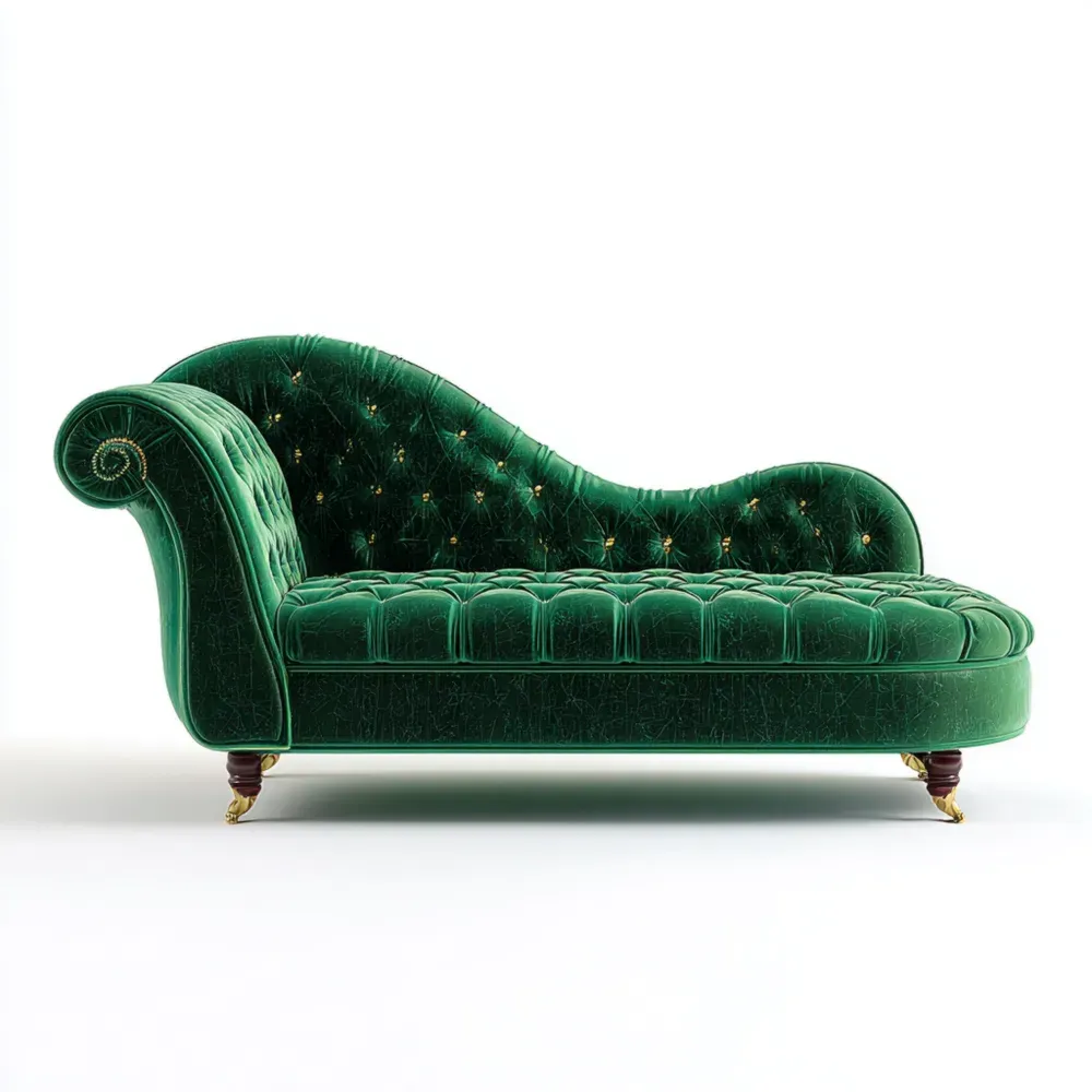 Tumbona Tapizada Terciopelo 190x85x75 cm – Verde Esmeralda – Diseño Clásico