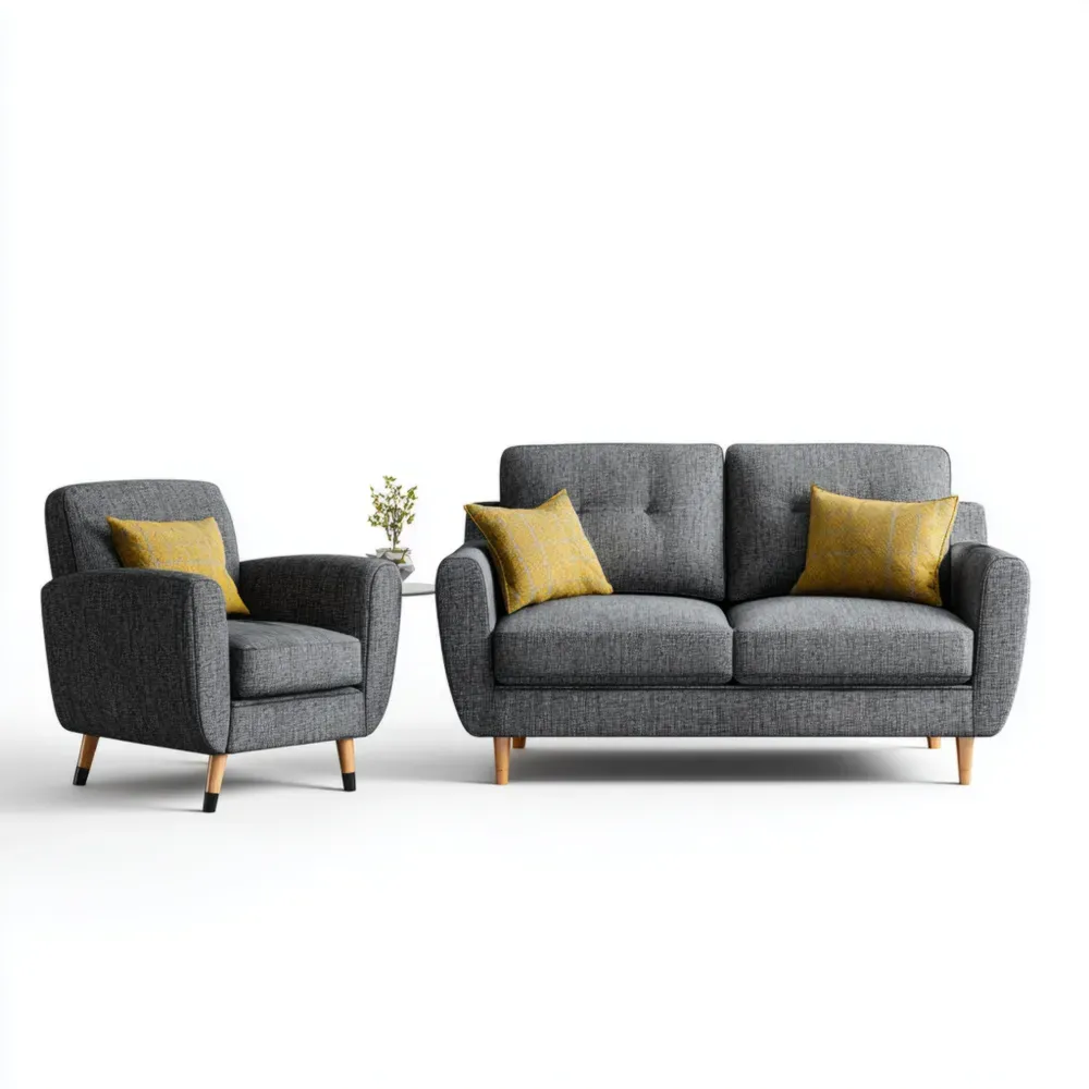 Conjunto de Sofá y Sillón Tapizado en Tela Gris 160x85x90 cm Moderno