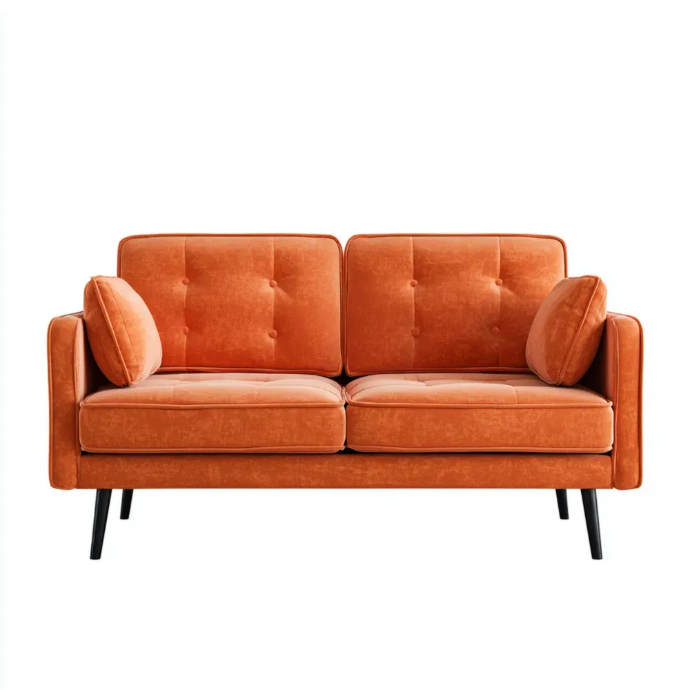 Sofá de Dos Plazas Terciopelo 140x85x75 cm - Naranja - Diseño Moderno
