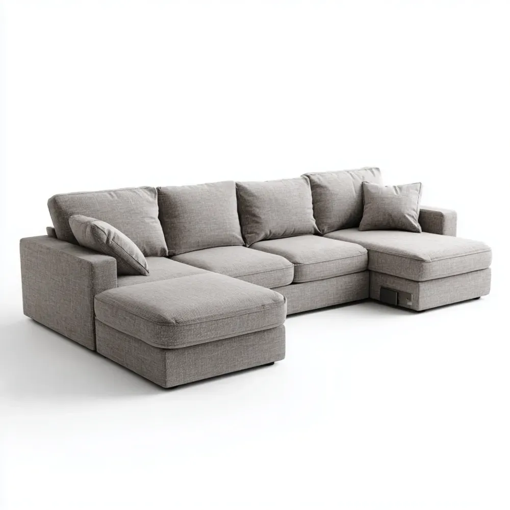 Sofá seccional tapizado de tela 300x90x100 cm - Gris Claro