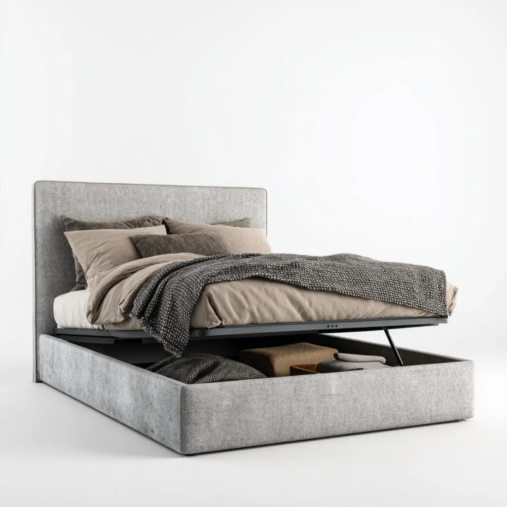 Cama con almacenamiento Tapizada Gris 160x200x100 cm – Diseño Moderno