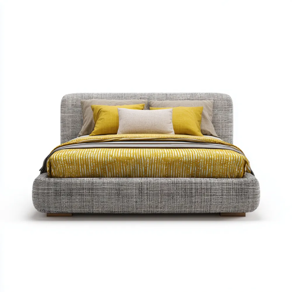 Cama Doble Tapizada 200x180x100 cm – Gris – Diseño Contemporáneo