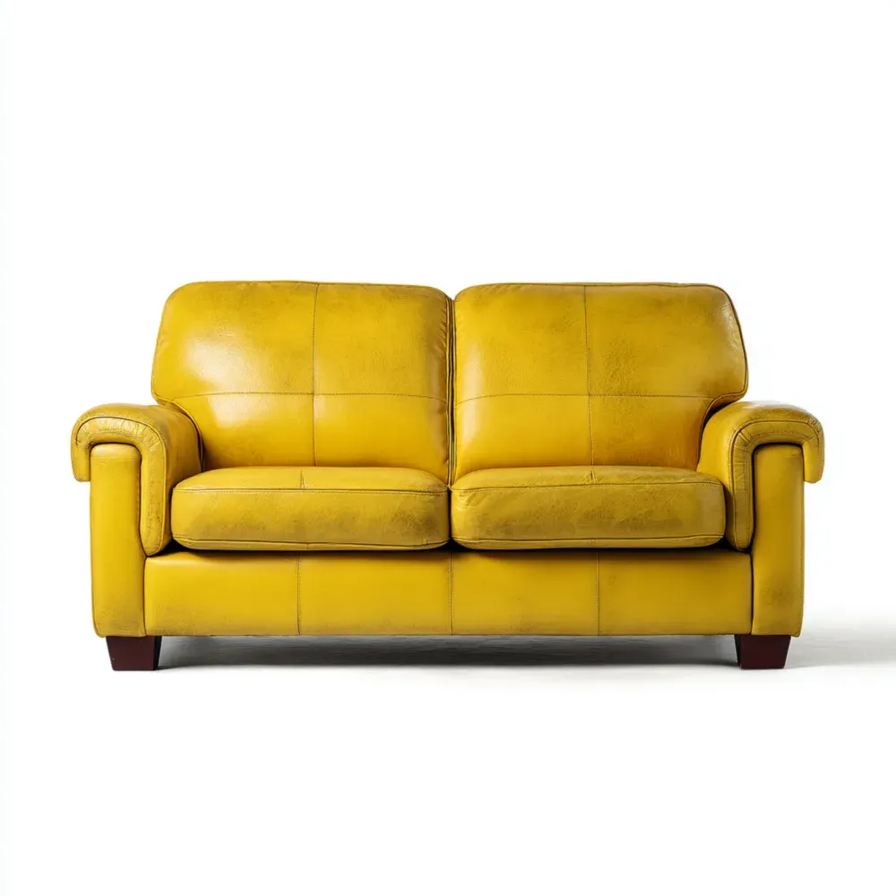 Sofá de dos plazas de Piel 150x80x90 cm – Amarillo – Diseño Clásico