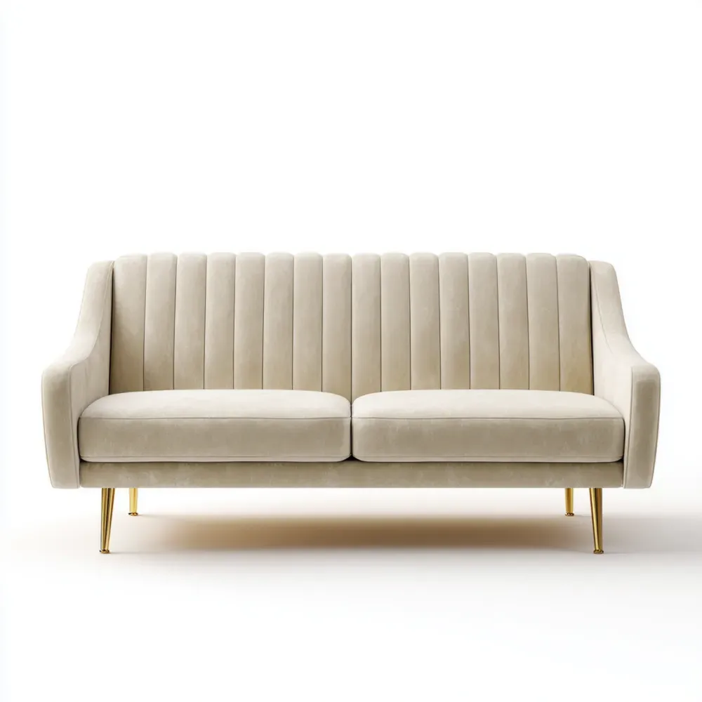 Sofá tapizado en terciopelo 200x85x75 cm – Beige – Diseño moderno