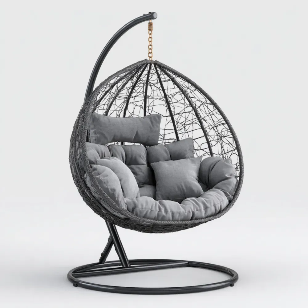 Silla Colgante de Jardín de Rattán 95x75x200 cm - Gris - Diseño Moderno