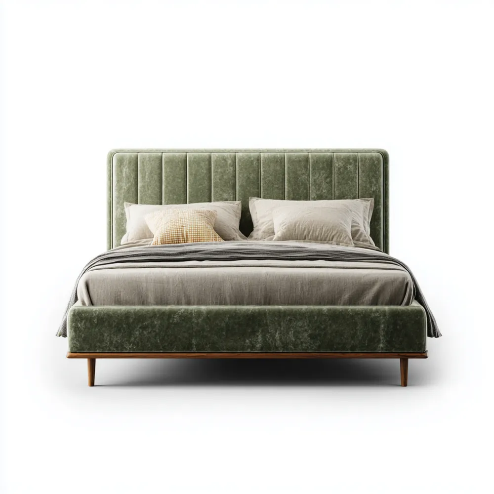Cama Doble Tapizada de Terciopelo 200x150x120 cm – Verde Oliva – Estilo Moderno