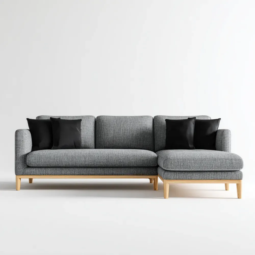 Sofá en L Tapizado de Tela 250x85x80 cm – Gris Claro – Diseño Moderno