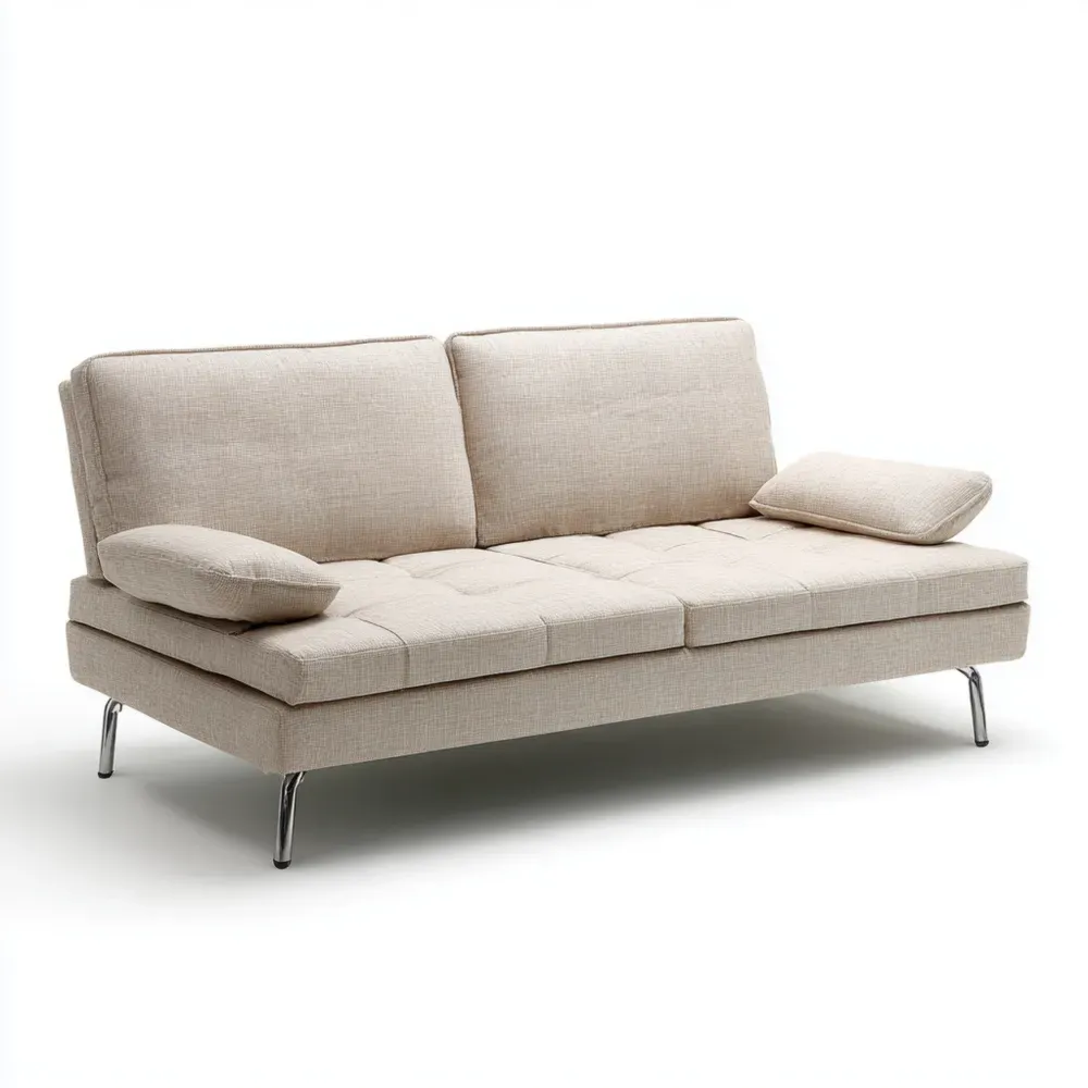 Sofá cama tapizado en tela 200x90x85 cm – Beige – Diseño contemporáneo