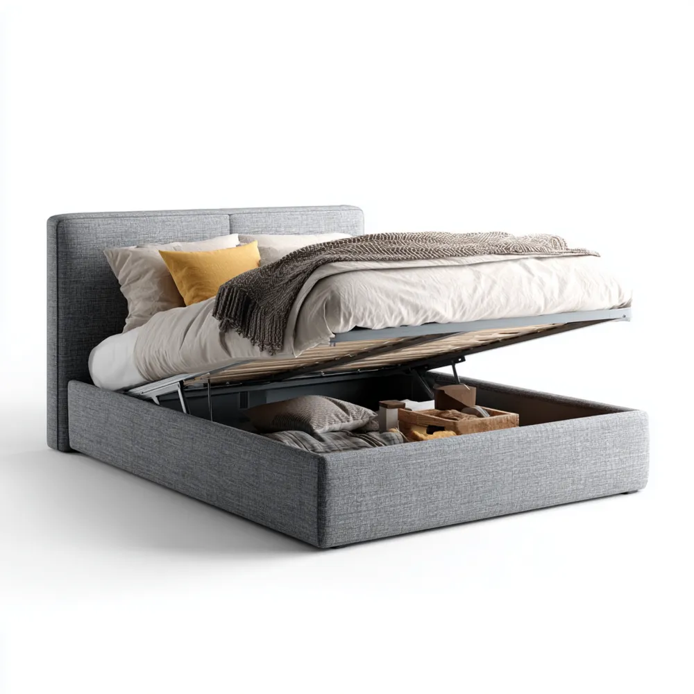 Cama con almacenamiento Tapizada 200x150x100 cm – Gris – Diseño moderno