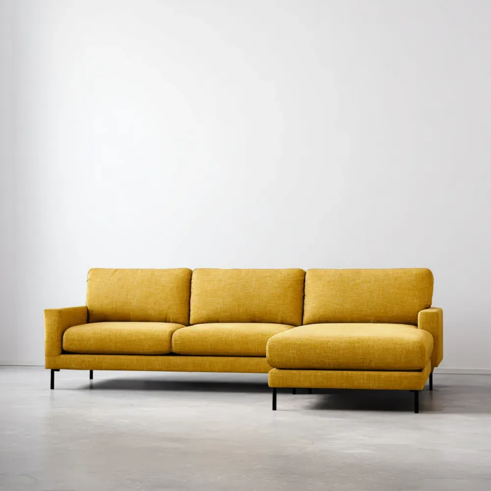 Sofá Esquinero Tela 250x90x80 cm - Amarillo Mostaza - Diseño Moderno