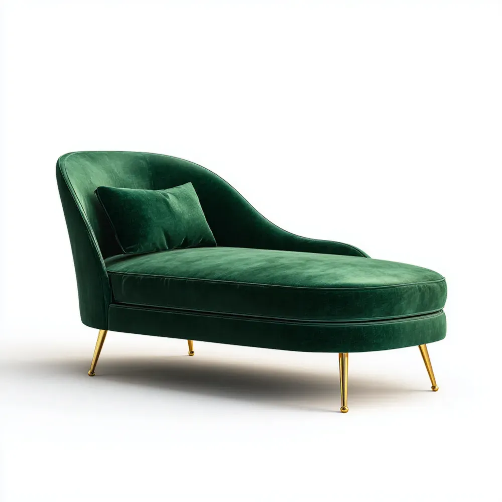 Chaise Longue 160x70x85 cm Terciopelo Verde Esmeralda - Patas Doradas - Diseño Elegante