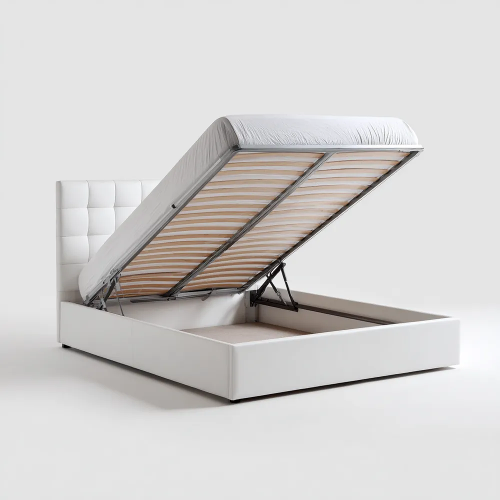 Cama con almacenaje Tapizada 200x160x100 cm – Blanco – Diseño Moderno