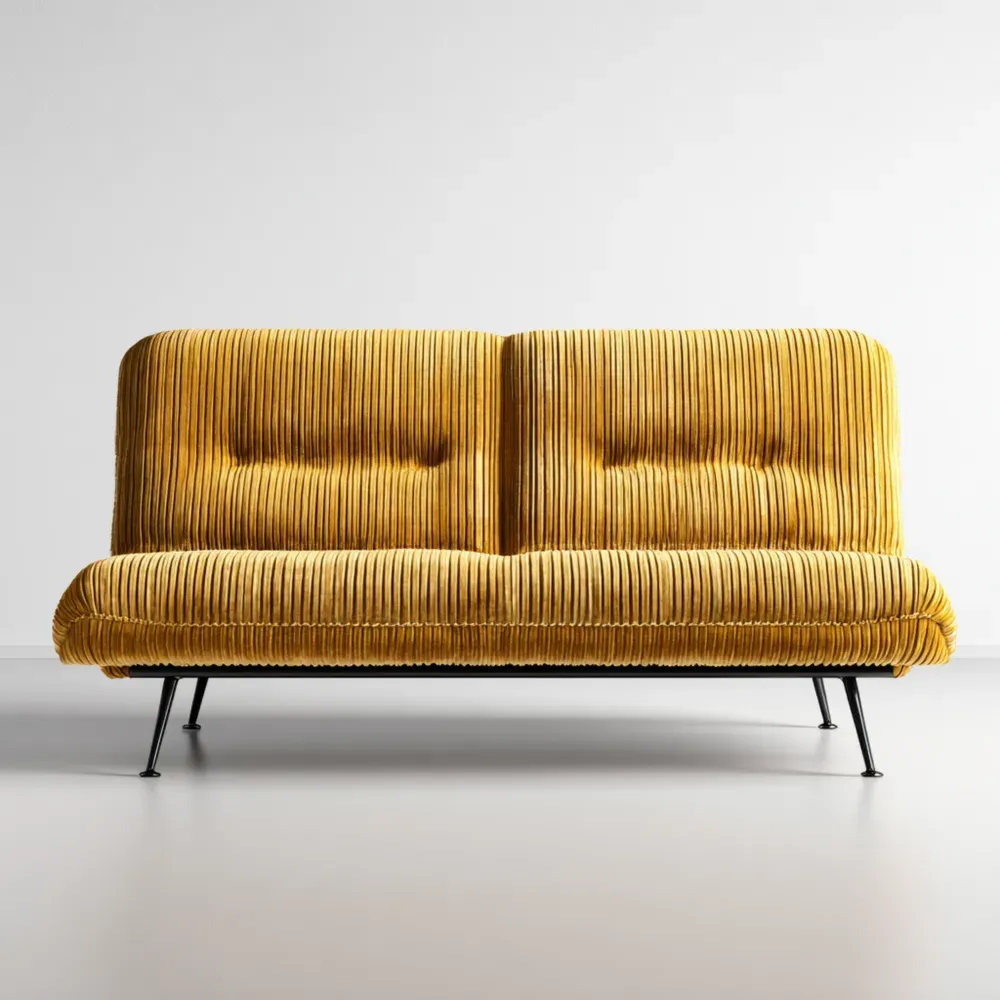Sofá sin brazos Tapizado en terciopelo 180x80x75 cm – Amarillo – Diseño moderno