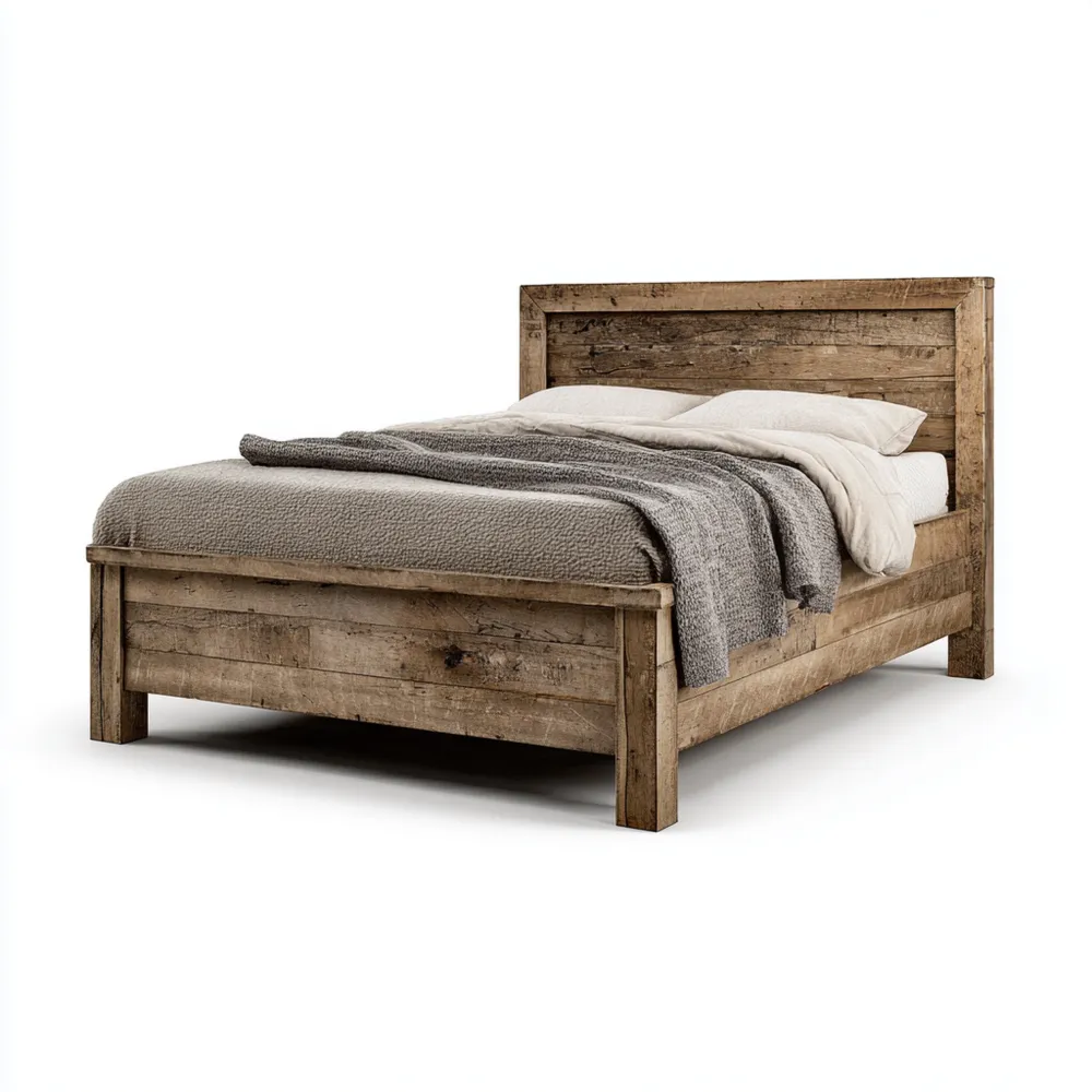 Cama Doble de Madera Reciclada 200x160x100 cm - Marrón Rústico