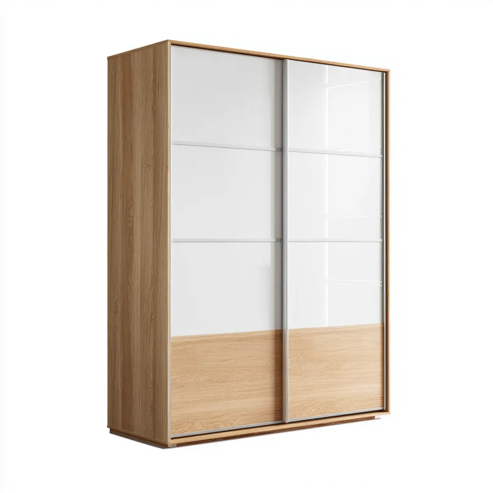 Armario de madera con puertas correderas 200x60x220 cm - Blanco/Roble - Diseño moderno