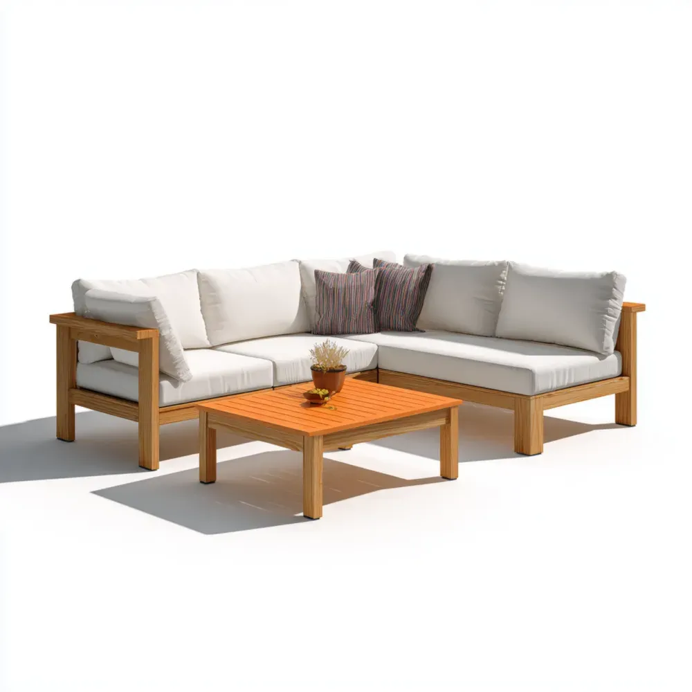 Conjunto de Sofá de Jardín Madera 210x80x70 cm – Crema