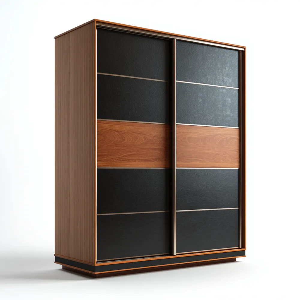 Armario de Puertas Correderas 200x60x240 cm de Madera y Metal – Negro/Madera – Diseño Moderno