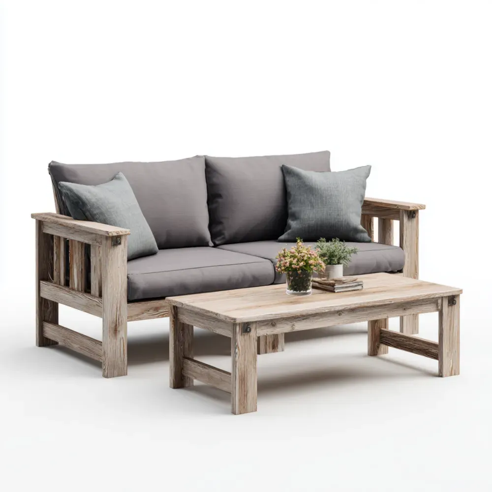 Conjunto de sofá de jardín Madera 150x80x70 cm – Gris – Diseño rústico
