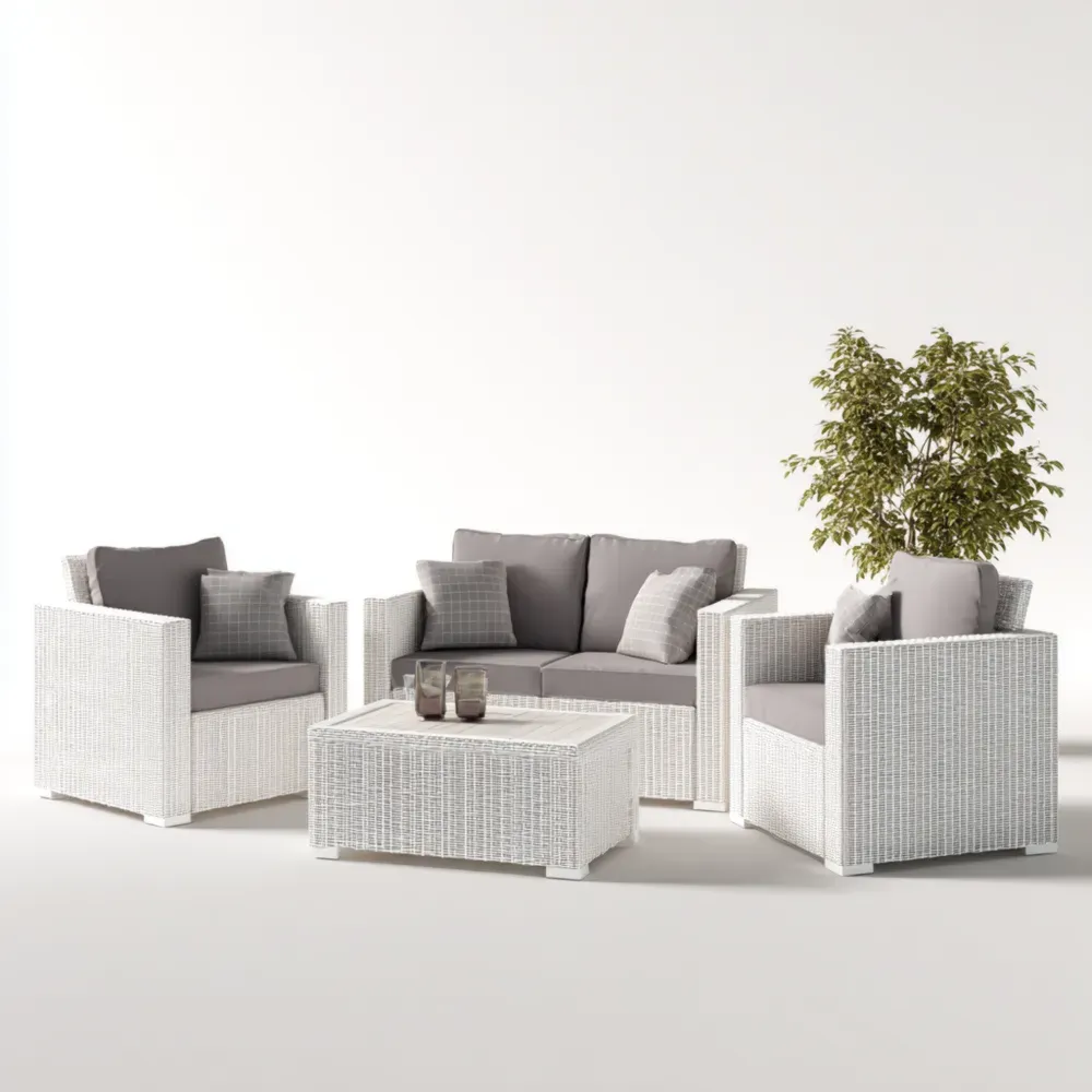 Conjunto de Sofás de Jardín Rattan Sintético 160x75x70 cm – Blanco/Gris