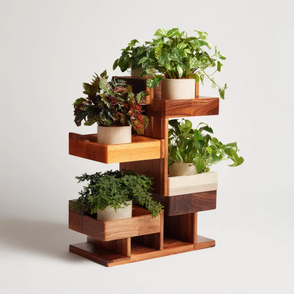 Estantería de plantas de madera maciza 50x25x65 cm – Natural – Diseño contemporáneo