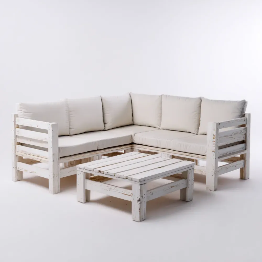 Conjunto de Sofá para Jardín de Madera 200x75x65 cm - Blanco Envejecido - Diseño Rústico