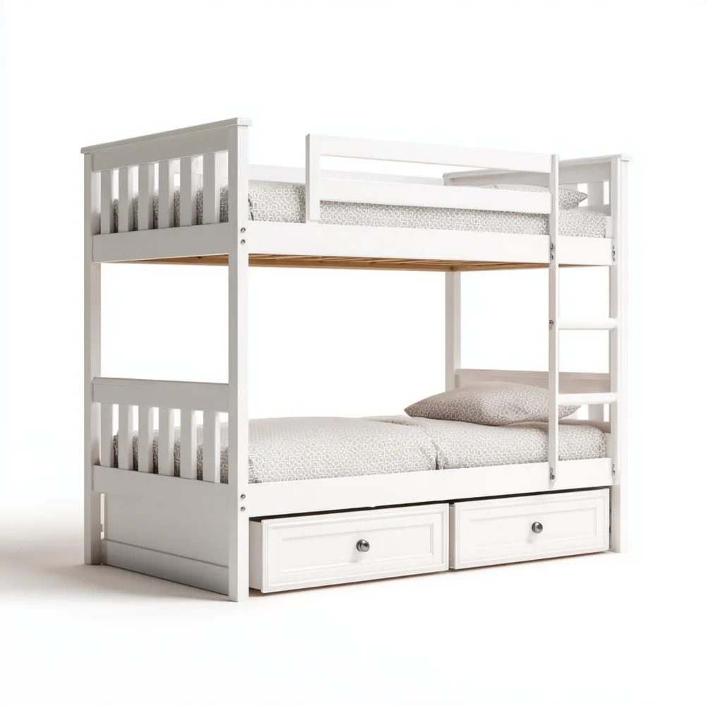 Litera de Madera con Cajones 200x90x150 cm - Blanco - Diseño Clásico