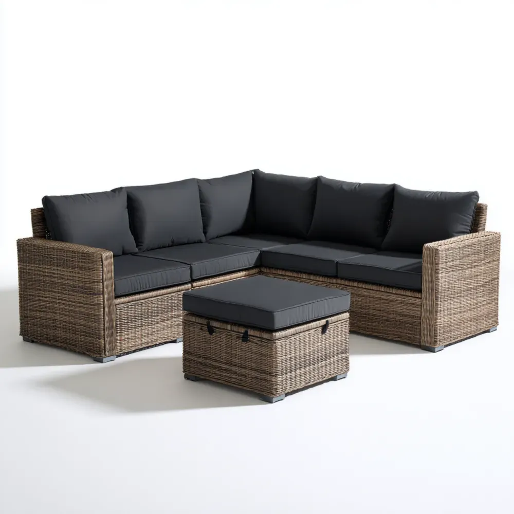 Conjunto de Sofá para Patio Ratán Sintético 210x70x65 cm - Cojines Gris - Diseño Modular