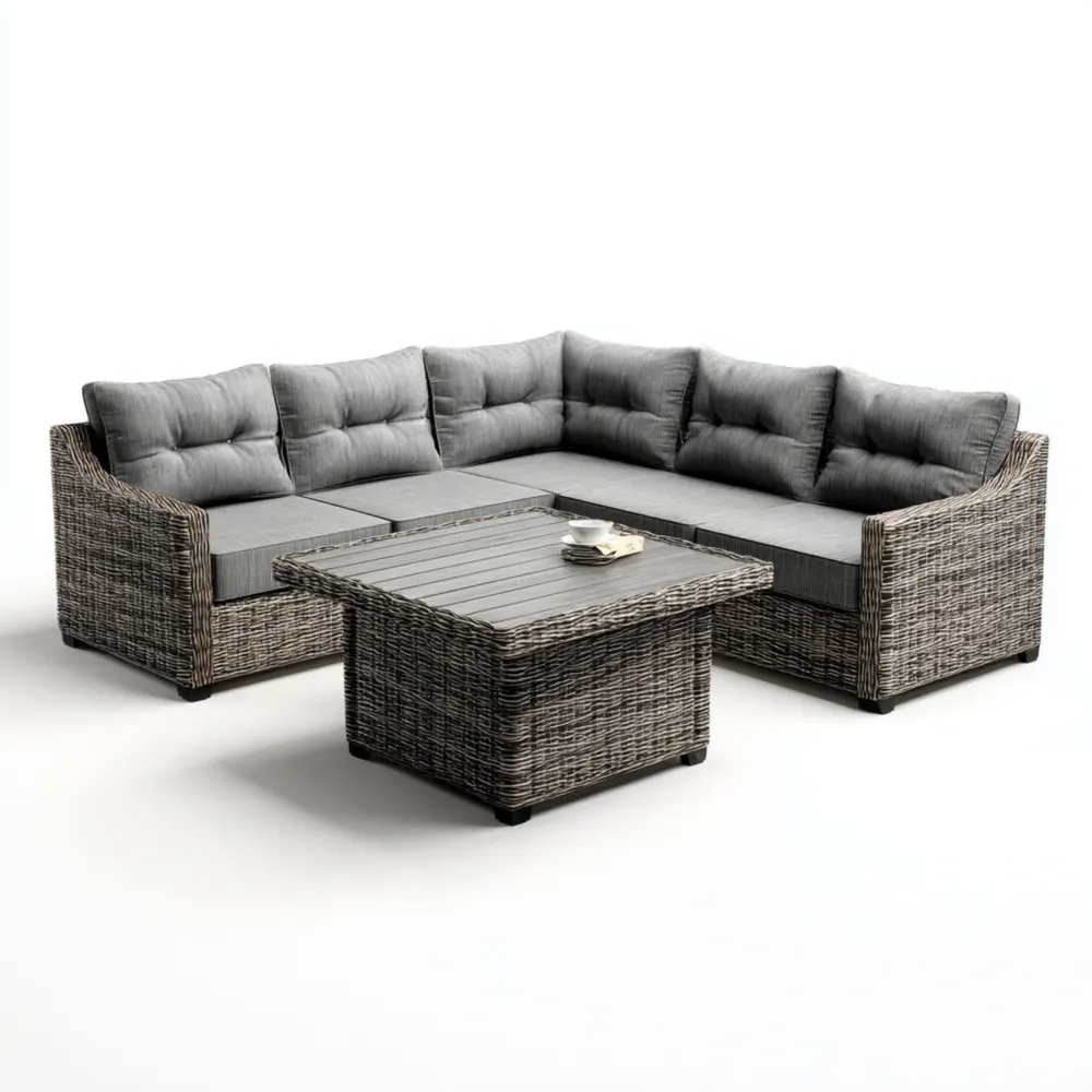 Conjunto de Sofá de Jardín Ratán Sintético 210x210x75 cm – Gris – Diseño Versátil