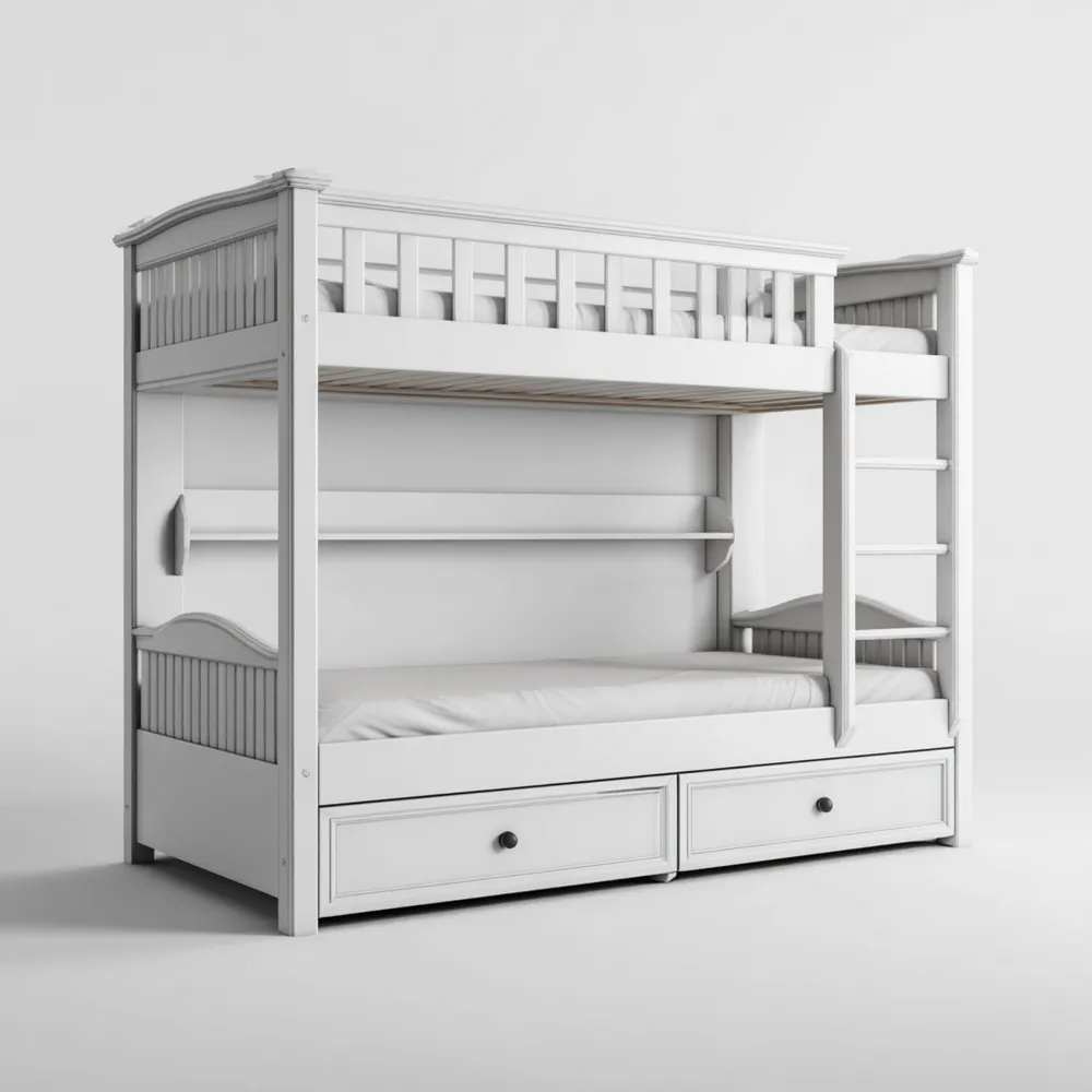 Litera de Madera Blanca 200x90x180 cm – Diseño Funcional con Cajones