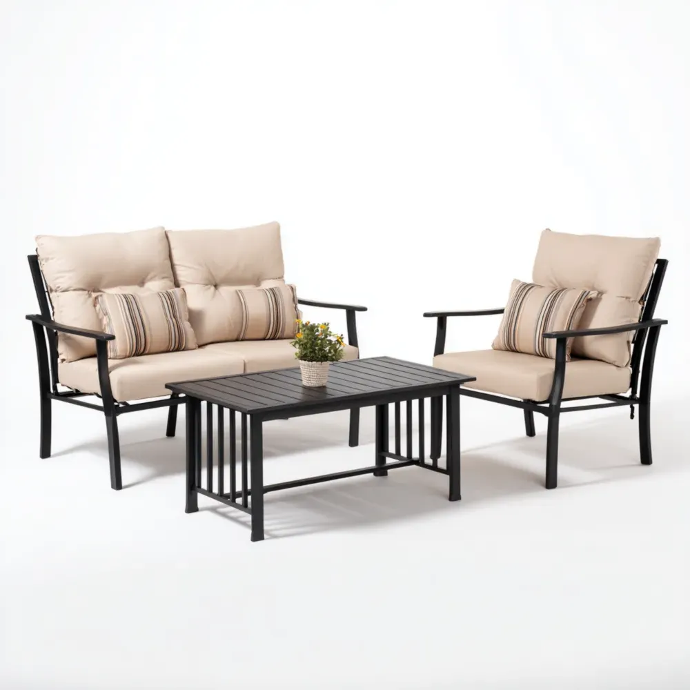 Conjunto de sofá de jardín Aluminio 130x77x86 cm Cojines Crema Moderno