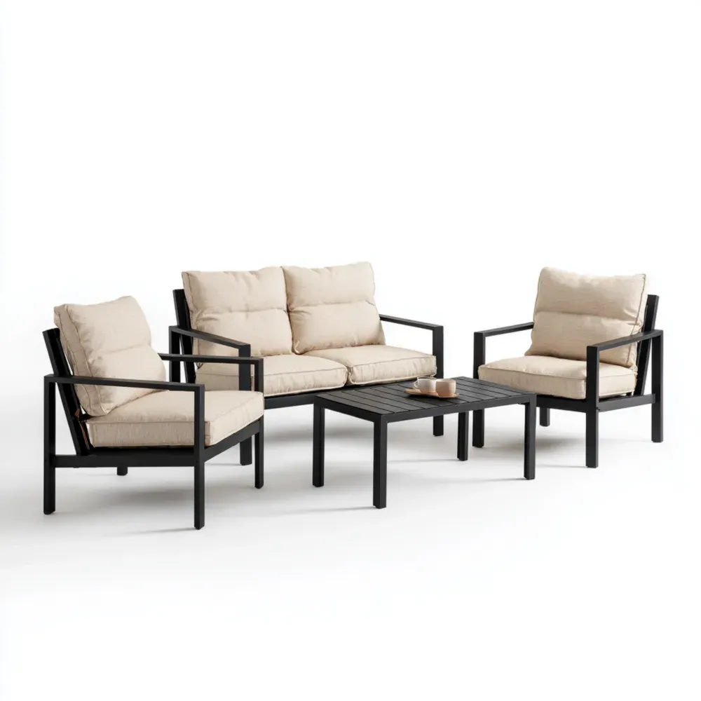 Conjunto de Sofás de Patio Aluminio Beige/Negro 150x80x75 cm - Minimalista