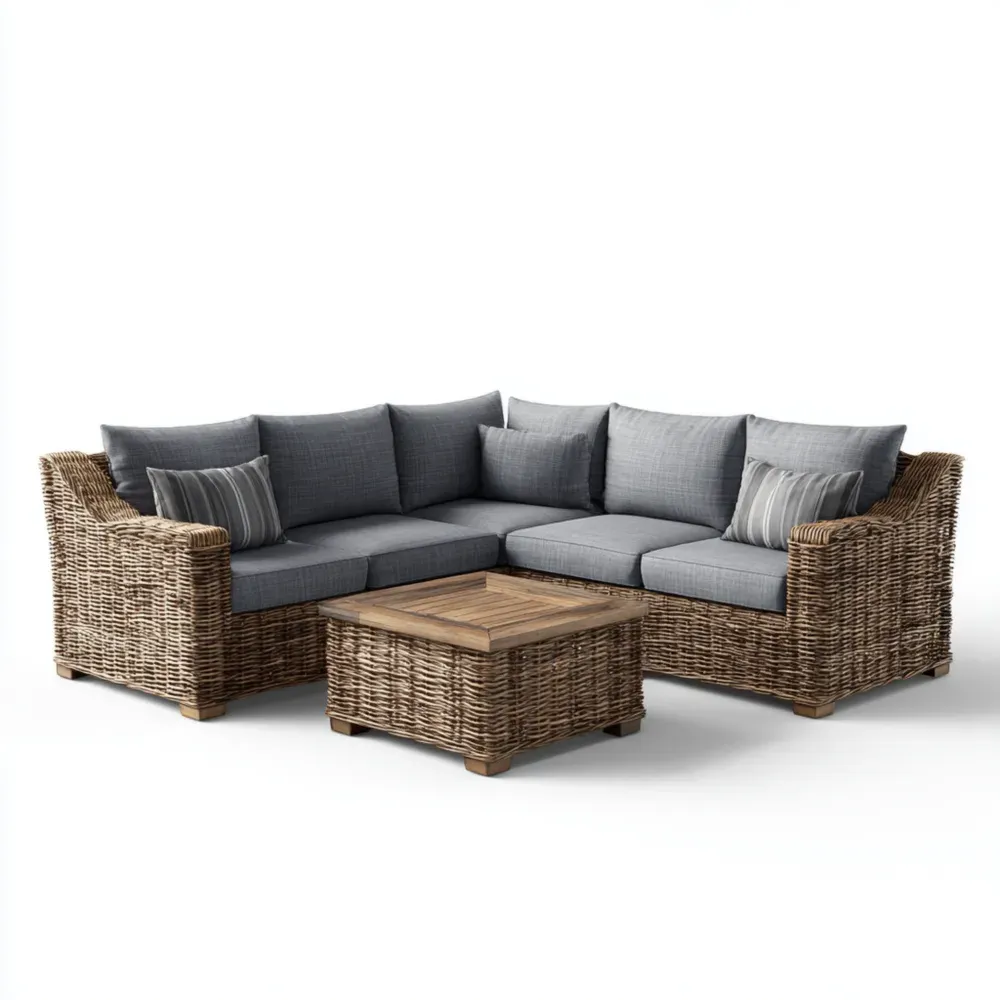 Conjunto de Sofá de Patio Ratán Sintético 220x220x85 cm Cojines Grises - Diseño Contemporáneo