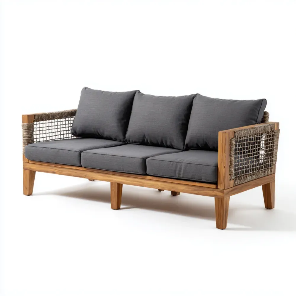 Sofá de jardín madera y cuerda 200x85x75 cm – Gris – Diseño contemporáneo