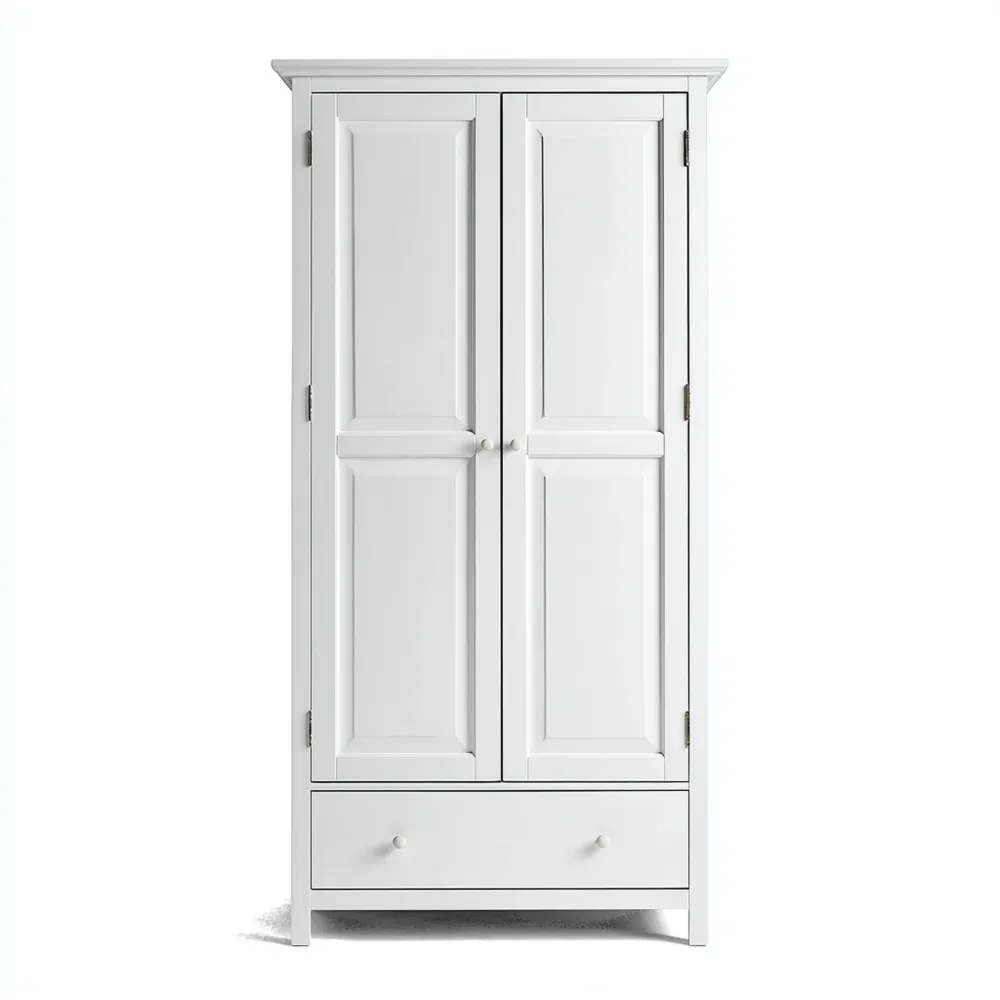 Armario de Madera 80x50x180 cm con Dos Puertas y Cajón – Blanco – Diseño Clásico