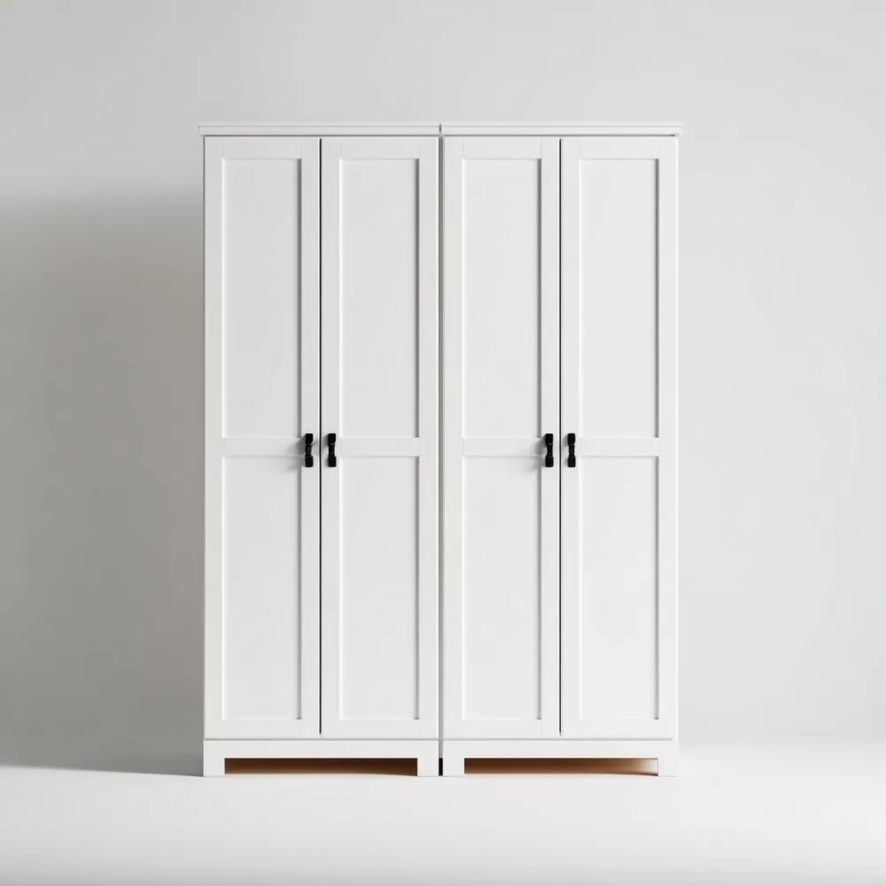 Armario de Madera Blanco con 4 Puertas - 200x180x60 cm - Diseño Clásico