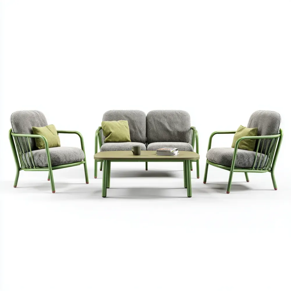 Conjunto de Sofás de Jardín de Aluminio 160x85x75 cm - Verde/Gris - Diseño Contemporáneo