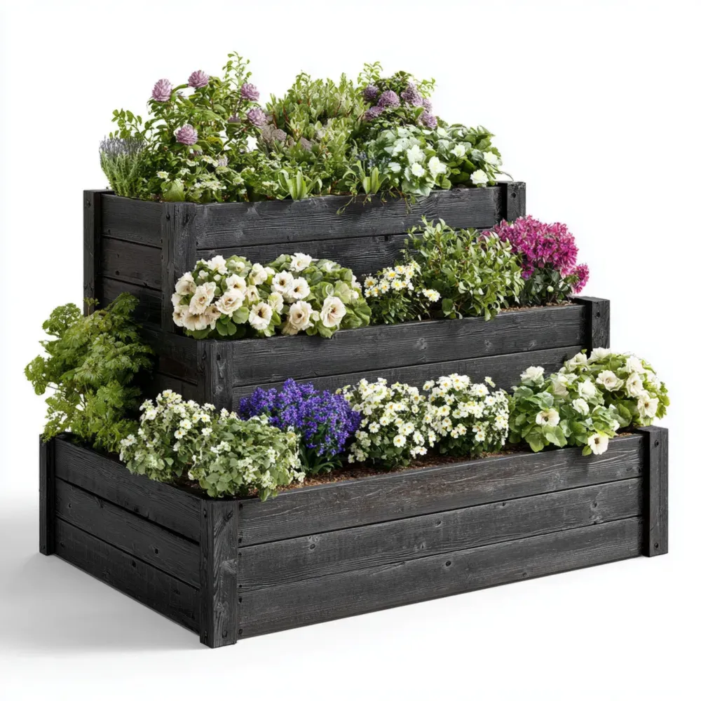 Jardinera Escalonada de Madera 90x90x90 cm - Negra - Diseño Rústico