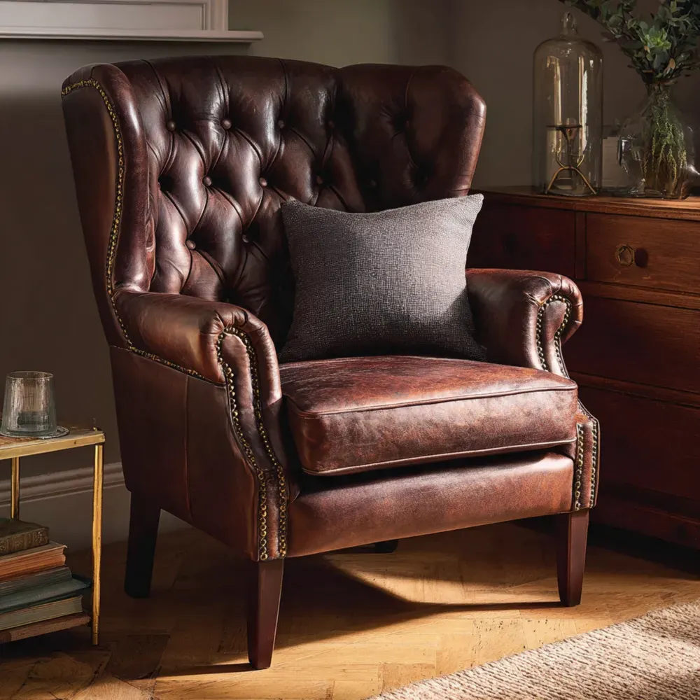 Sillón de Cuero 76x85x102 cm – Marrón – Diseño Clásico