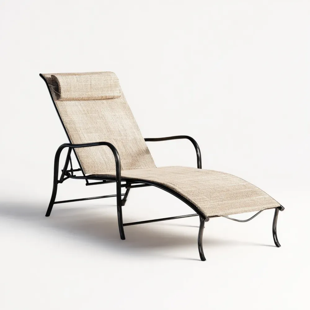 Silla de Jardín Reclinable Metálica 60x170x95 cm - Beige - Diseño Elegante