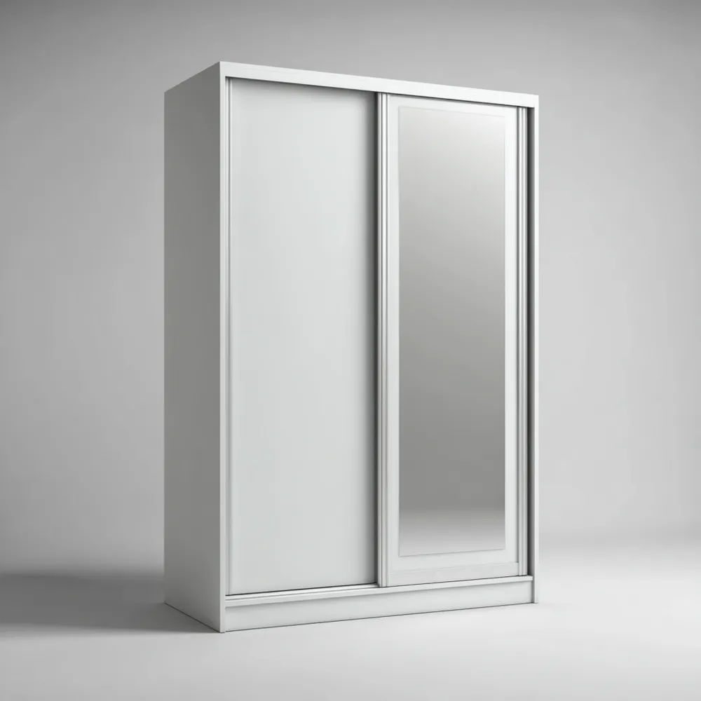Armario Puertas Correderas 120x200x60 cm - Blanco con Espejo