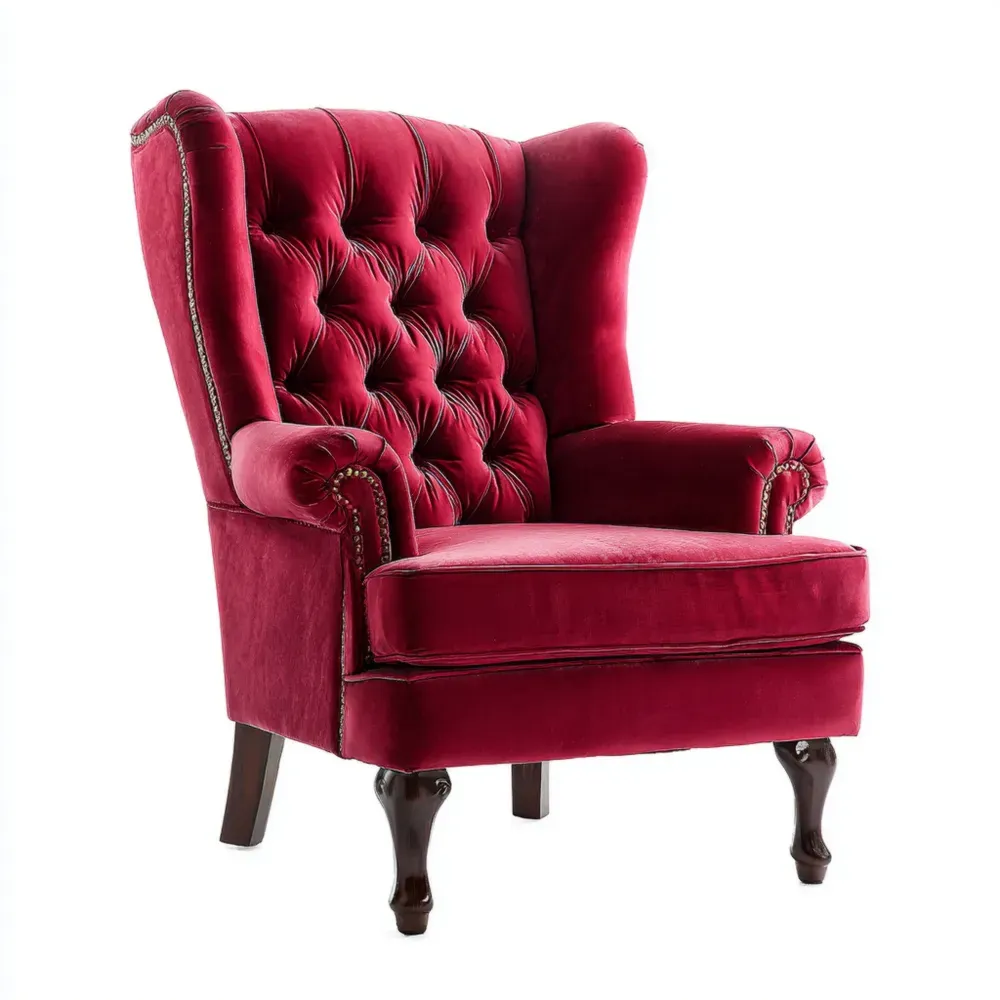 Sillón Clásico Tapizado en Terciopelo 85x95x100 cm - Rojo - Diseño Elegante
