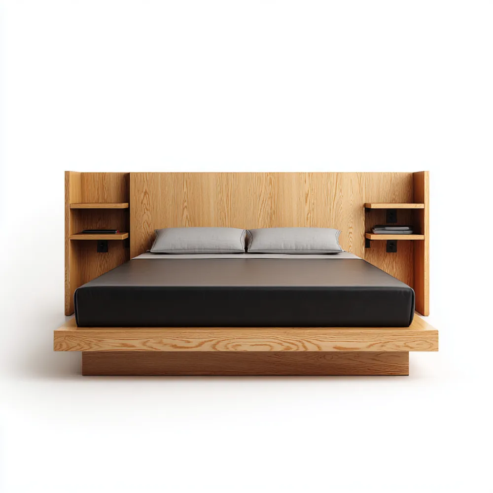 Cama Doble de Madera de Roble 200x180x100 cm - Diseño Moderno con Estantes