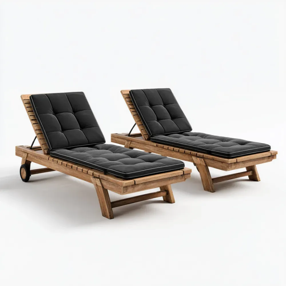 Tumbonas de Patio de Madera Acolchadas 200x70x35 cm - Negro - Diseño Clásico