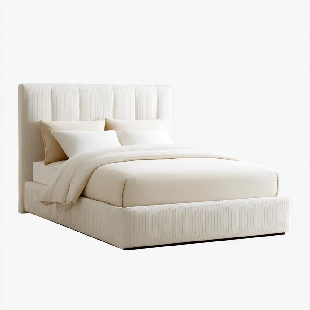 Cama Matrimonial Tapizada 160x200x120 cm Beige – Diseño Moderno