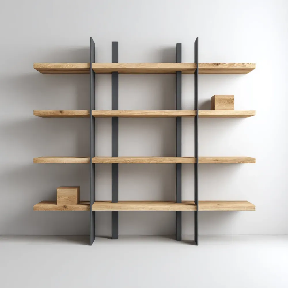 Estantería de pared de madera y metal 150x35x180 cm - Diseño industrial