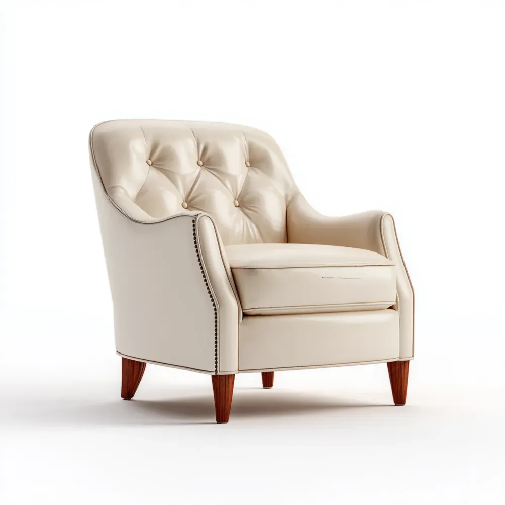 Sillón Tapizado en Cuero 85x90x85 cm - Beige - Clásico