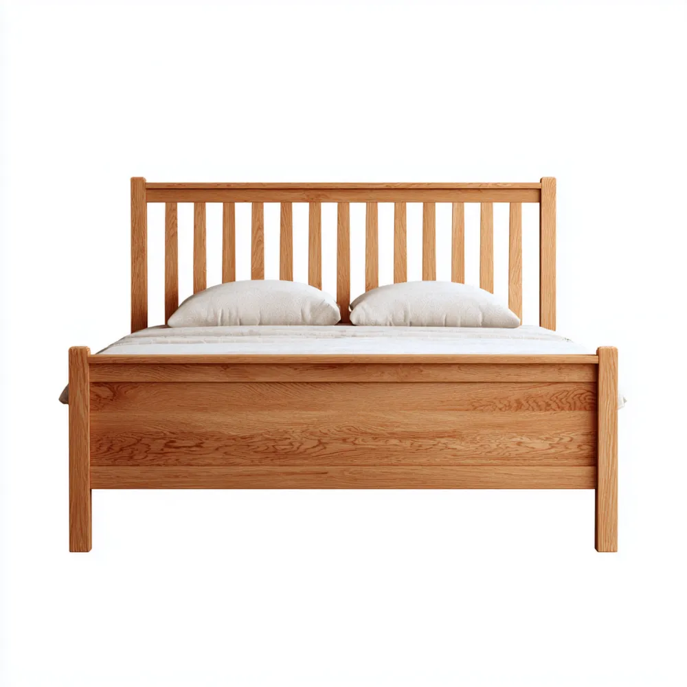 Cama doble de madera maciza 200x160x100 cm - Natural - Diseño clásico